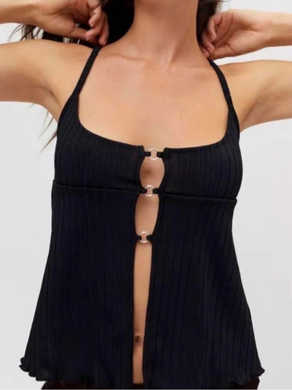 Urban Outfitters Black Ribbed Hook-Front Tank Top